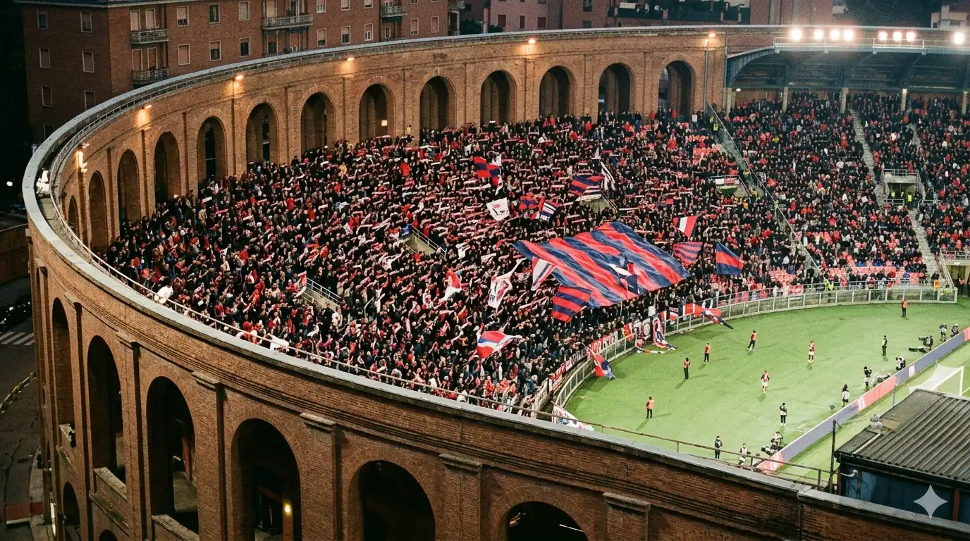 Stadio Dall'Ara packed with fans on matchday, home of Bologna.